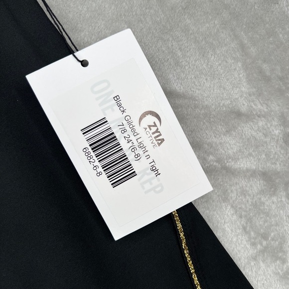 Zyia Light N Tight Leggings Women 6-8 Black Gold Reflective Hi- Rise 7/8 24" New - Picture 4 of 10
